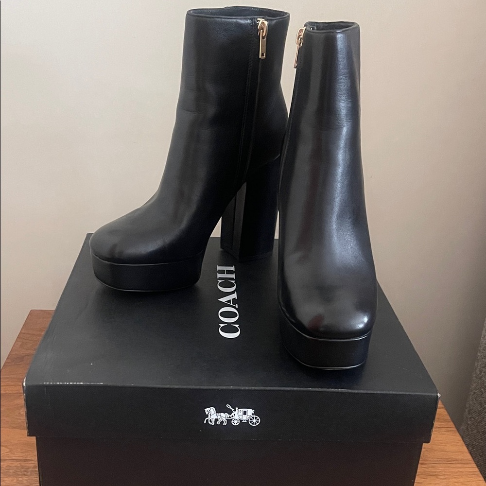 Coach Black Platform Heeled Boots - Picture 6 of 7
